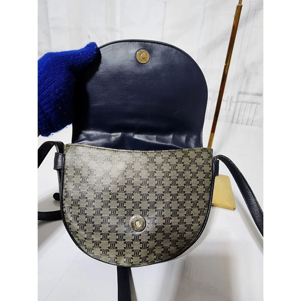 CELINE Macadam Crossbody Bag Navy Blue/Beige